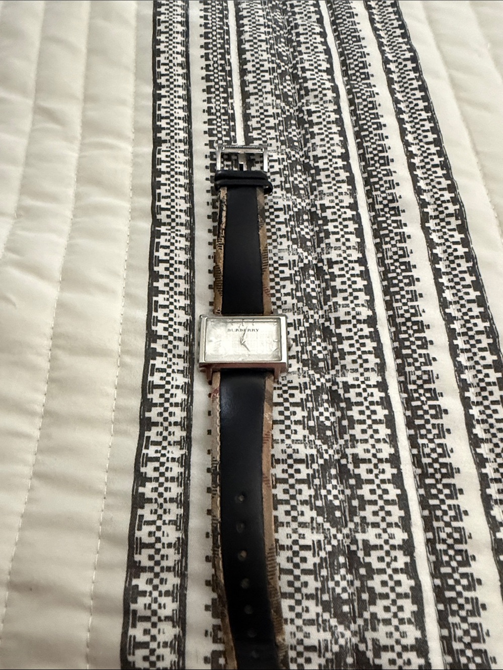 Burberry Black Leather Strap Rectangle Women’s Watch with Silver Case